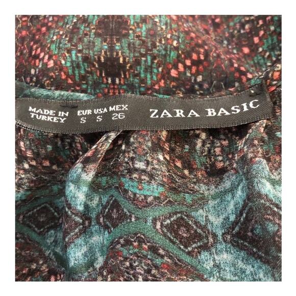 Zara Basic Boho Sheer Blouse Self-Tie Neck Multicolor Long Sleeve Small - Picture 13 of 15